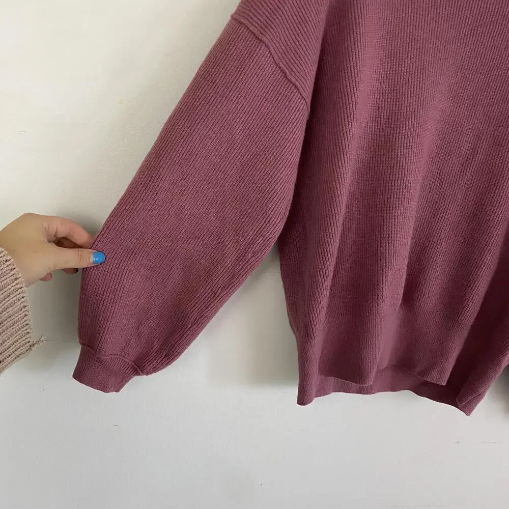 FREE PEOPLE mauve pink ribbed balloon sleeve sweater sz xs